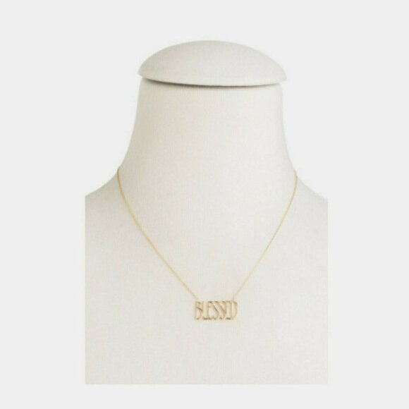 New Rae Dunn "BLESSED" Necklace 14K Gold Plated Sterling Silver - Picture 8 of 8